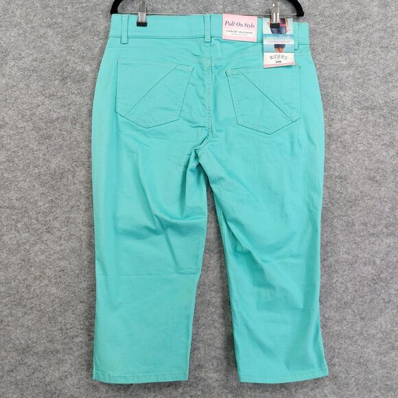 Lee Rider Capri Sz 12M Mid Rise Sea Green Slimming Pull On Casual Cottagecore - Picture 2 of 9